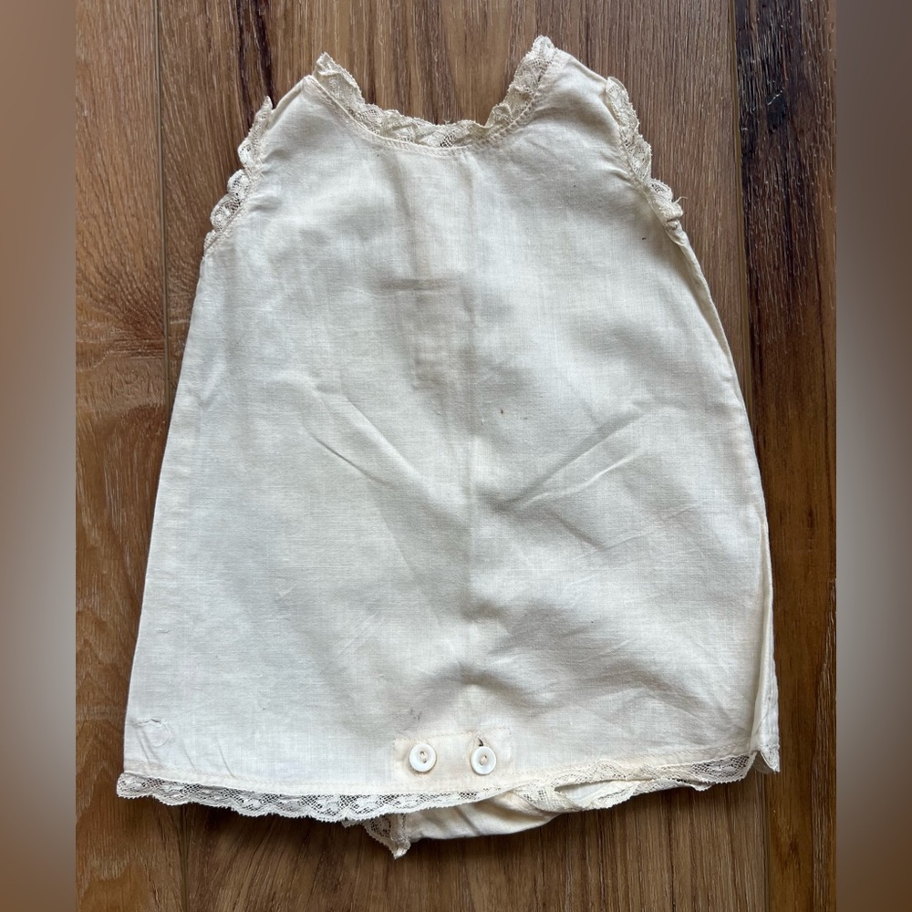Antique Infant Romper Hand-Sewn Cotton & Lace Baby Playsuit Heirloom Photo Prop